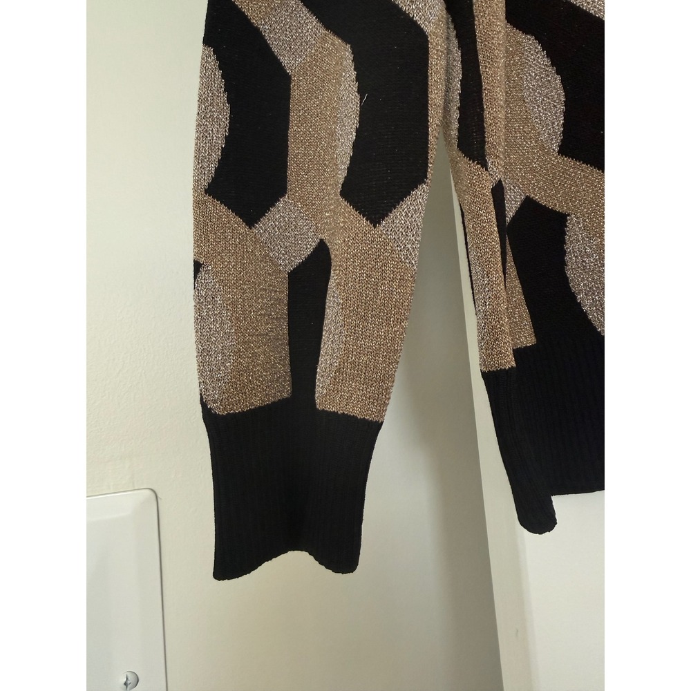 YAL New York Womens Metallic Geometric Glitter Knit Sweater Black Gold Silver M - Picture 6 of 13